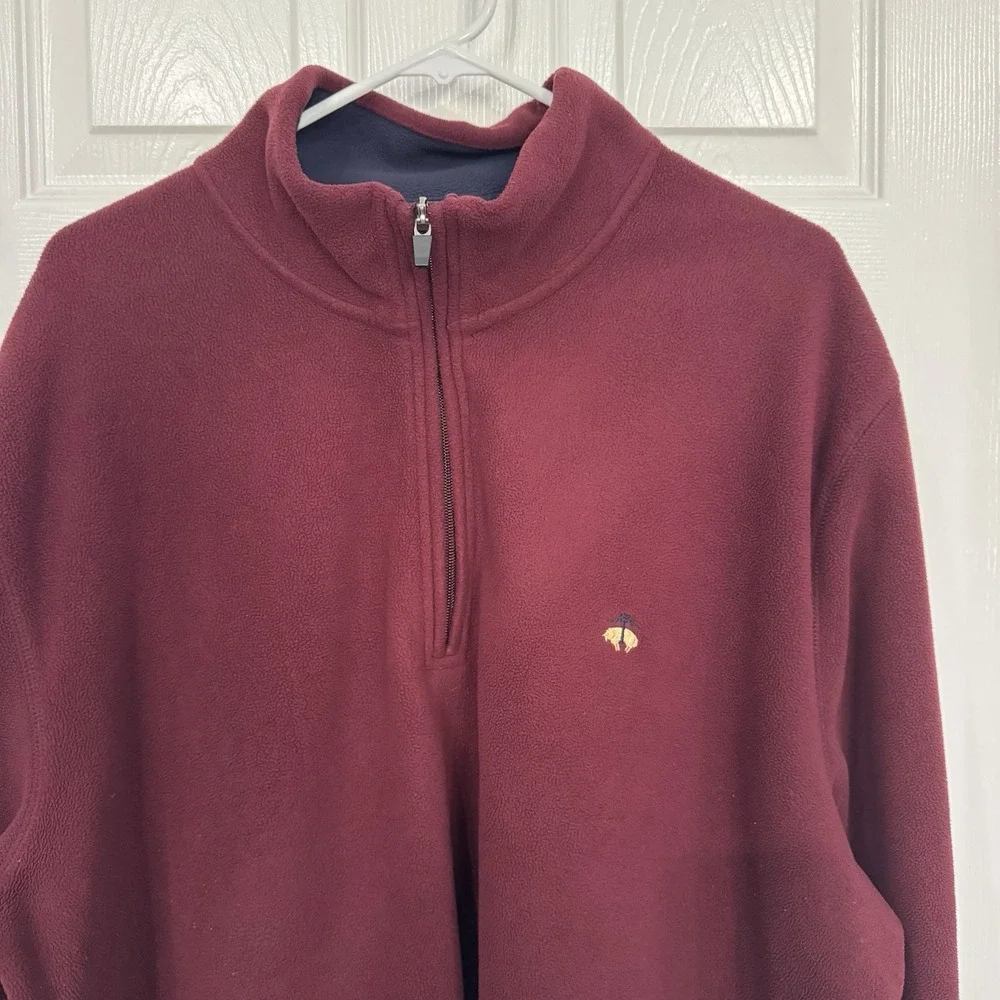 Brooks Brothers 346 Fleece Mens XXL 1/4 Zip Pullover Sweater Maroon Burgundy Red